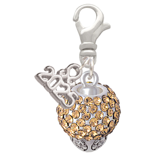 Silver Plated Light Brown Crystal Sparkle Spinner - Silver Plated Clip on Charm with Mini Year 2025: Year to Remember Jewelry Gift - Celebrations