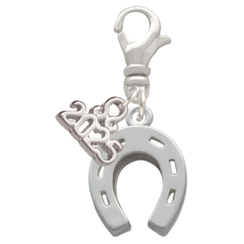Silver Plated Horseshoe - Silver Plated Clip on Charm with Mini Year 2025: Year to Remember Jewelry Gift - Celebrations