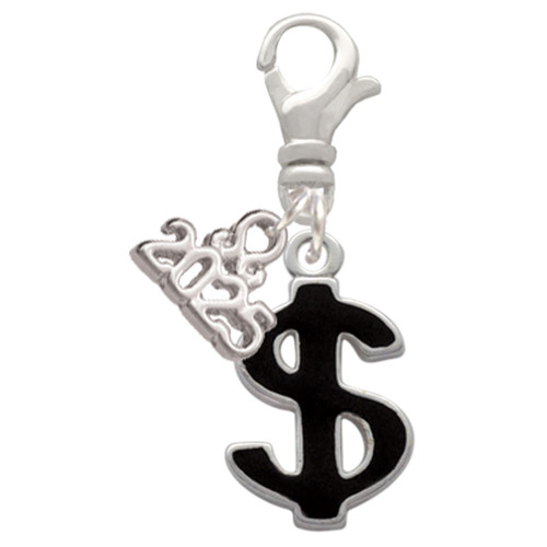 Silver Plated Black Dollar Sign - Silver Plated Clip on Charm with Mini Year 2025: Year to Remember Jewelry Gift - Celebrations