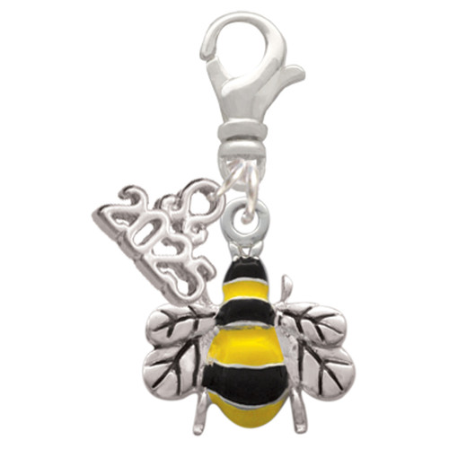Silver Plated Enamel Bee - Silver Plated Clip on Charm with Mini Year 2025: Year to Remember Jewelry Gift - Celebrations