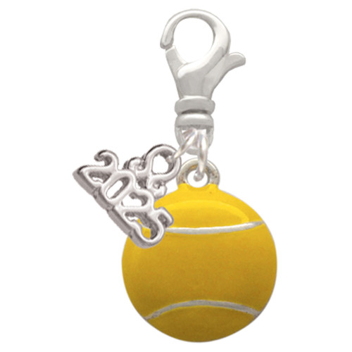 Silver Plated Large Tennis Ball - Silver Plated Clip on Charm with Mini Year 2025: Year to Remember Jewelry Gift - Celebrations