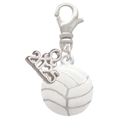 Silver Plated Large Volleyball - Silver Plated Clip on Charm with Mini Year 2025: Year to Remember Jewelry Gift - Celebrations
