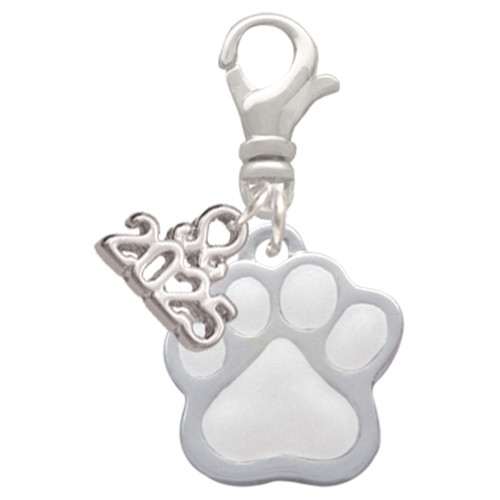 Silver Plated Large White Paw - Silver Plated Clip on Charm with Mini Year 2025: Year to Remember Jewelry Gift - Celebrations