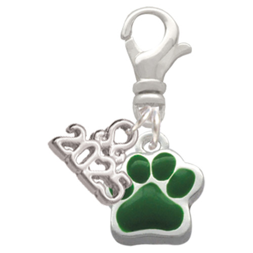 Silver Plated Small Green Paw - Silver Plated Clip on Charm with Mini Year 2025: Year to Remember Jewelry Gift - Celebrations