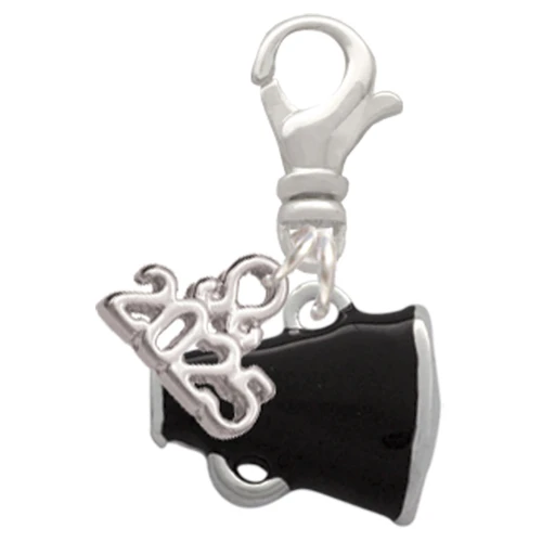 Silver Plated Small Black Megaphone - Silver Plated Clip on Charm with Mini Year 2025: Year to Remember Jewelry Gift - Celebrations