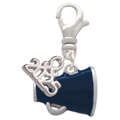 Silver Plated Small Navy Blue Megaphone - Silver Plated Clip on Charm with Mini Year 2025: Year to Remember Jewelry Gift - Celebrations