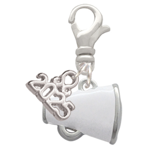 Silver Plated Small White Megaphone - Silver Plated Clip on Charm with Mini Year 2025: Year to Remember Jewelry Gift - Celebrations