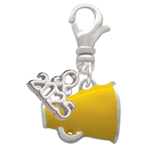 Silver Plated Small Yellow Megaphone - Silver Plated Clip on Charm with Mini Year 2025: Year to Remember Jewelry Gift - Celebrations