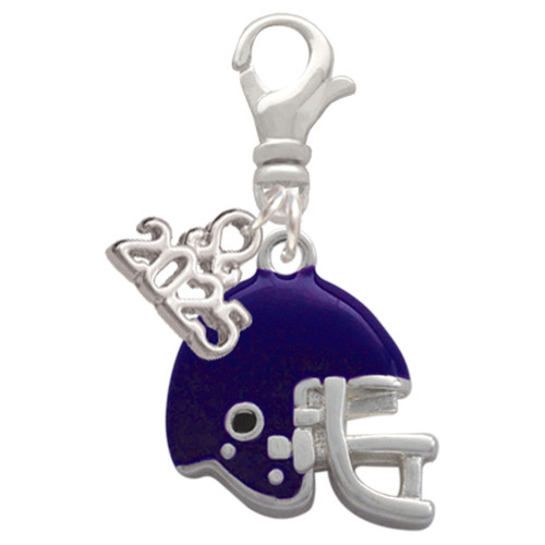 Silver Plated Small Purple Football Helmet - Silver Plated Clip on Charm with Mini Year 2025: Year to Remember Jewelry Gift - Celebrations
