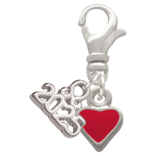 Silver Plated Mini 2-D Red Heart - Silver Plated Clip on Charm with Mini Year 2025: Year to Remember Jewelry Gift - Celebrations