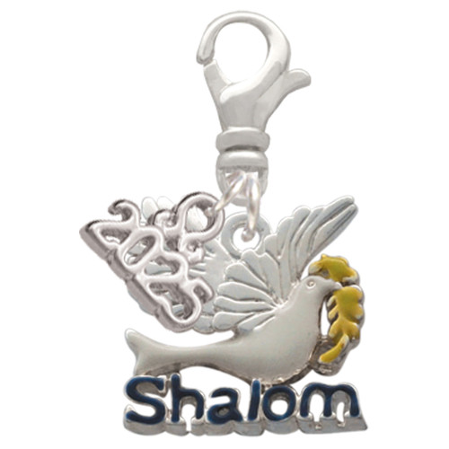 Silver Plated Shalom with Dove - Silver Plated Clip on Charm with Mini Year 2025: Year to Remember Jewelry Gift - Celebrations