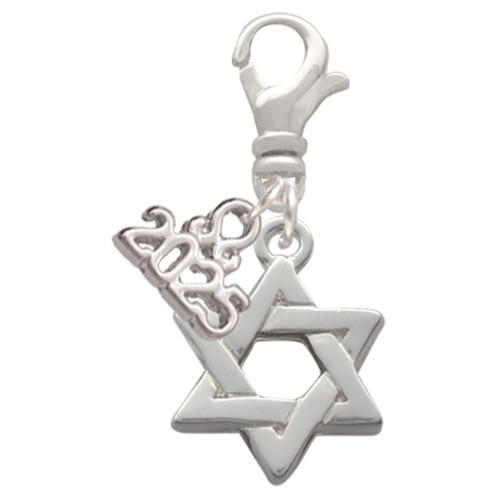 Silver Plated Star Of David - Silver Plated Clip on Charm with Mini Year 2025: Year to Remember Jewelry Gift - Celebrations