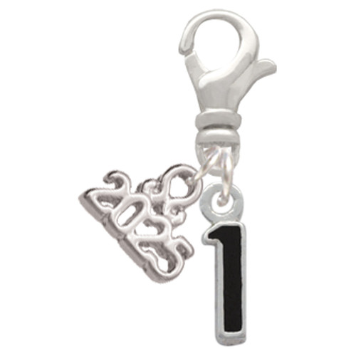 Silver Plated Black Number - 1 - Silver Plated Clip on Charm with Mini Year 2025: Year to Remember Jewelry Gift - Celebrations