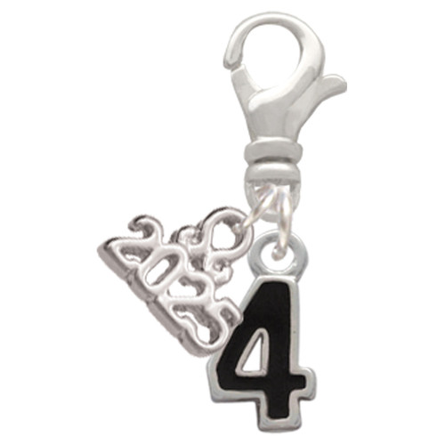 Silver Plated Black Number - 4 - Silver Plated Clip on Charm with Mini Year 2025: Year to Remember Jewelry Gift - Celebrations