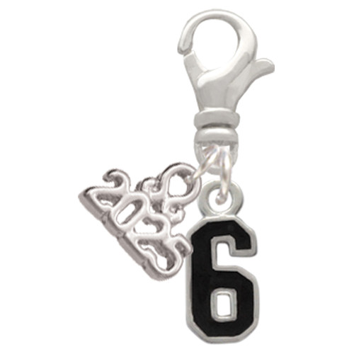 Silver Plated Black Number - 6 - Silver Plated Clip on Charm with Mini Year 2025: Year to Remember Jewelry Gift - Celebrations