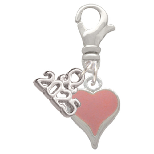 Silver Plated Small Long Pink Heart - Silver Plated Clip on Charm with Mini Year 2025: Year to Remember Jewelry Gift - Celebrations