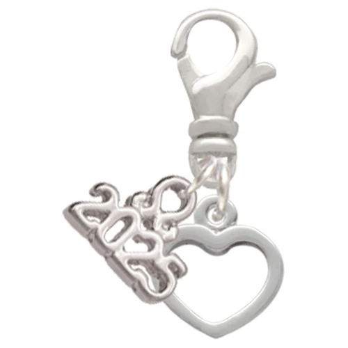 Silver Plated Mini Outline Heart - Silver Plated Clip on Charm with Mini Year 2025: Year to Remember Jewelry Gift - Celebrations