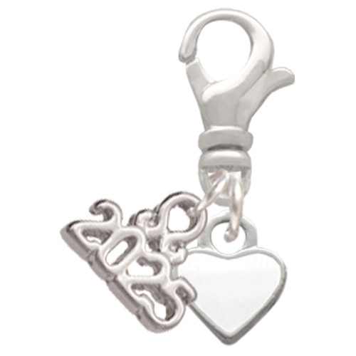 Silver Plated Mini Two Sided White Heart - Silver Plated Clip on Charm with Mini Year 2025: Year to Remember Jewelry Gift - Celebrations