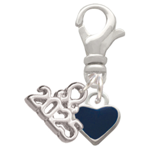 Silver Plated Mini Two Sided Blue Heart - Silver Plated Clip on Charm with Mini Year 2025: Year to Remember Jewelry Gift - Celebrations