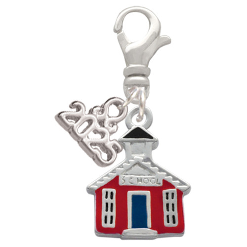 Silver Plated Red School House - Silver Plated Clip on Charm with Mini Year 2025: Year to Remember Jewelry Gift - Celebrations