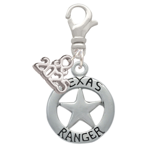 Silver Plated Texas Ranger Badge - Silver Plated Clip on Charm with Mini Year 2025: Year to Remember Jewelry Gift - Celebrations