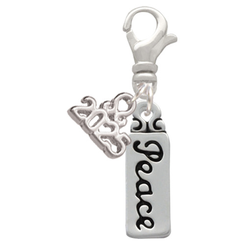 Silver Plated Peace - Silver Plated Clip on Charm with Mini Year 2025: Year to Remember Jewelry Gift - Celebrations