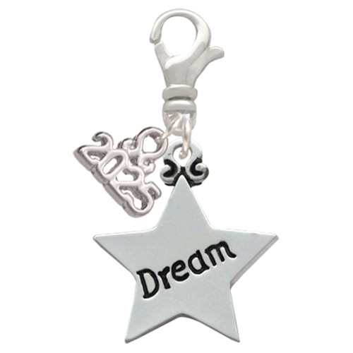 Silver Plated Dream Star - Silver Plated Clip on Charm with Mini Year 2025: Year to Remember Jewelry Gift - Celebrations