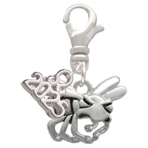 Silver Plated Large Yellow Jacket - Mascot - Silver Plated Clip on Charm with Mini Year 2025: Year to Remember Jewelry Gift - Celebrations