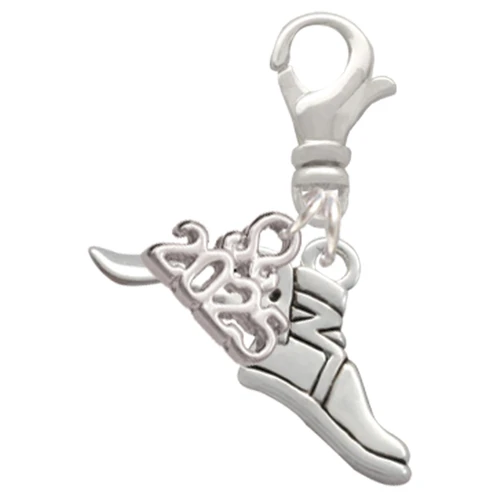 Silver Plated Winged Shoe - Mascot - Silver Plated Clip on Charm with Mini Year 2025: Year to Remember Jewelry Gift - Celebrations