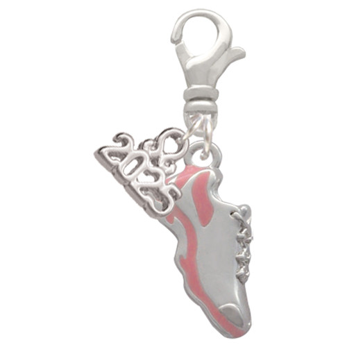 Silver Plated Pink Running Shoe - Silver Plated Clip on Charm with Mini Year 2025: Year to Remember Jewelry Gift - Celebrations