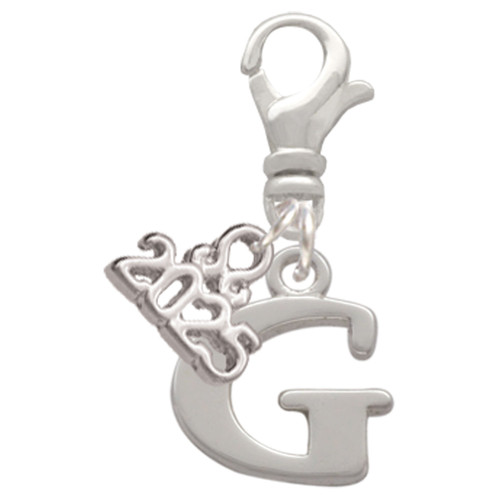 Silver Plated Large Initial - G - Silver Plated Clip on Charm with Mini Year 2025: Year to Remember Jewelry Gift - Celebrations