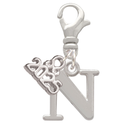 Silver Plated Large Initial - N - Silver Plated Clip on Charm with Mini Year 2025: Year to Remember Jewelry Gift - Celebrations