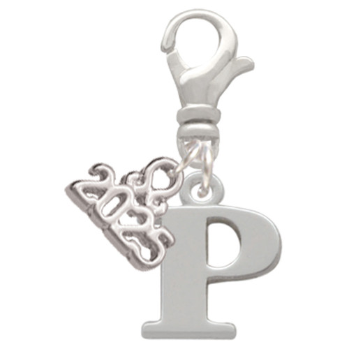 Silver Plated Large Initial - P - Silver Plated Clip on Charm with Mini Year 2025: Year to Remember Jewelry Gift - Celebrations