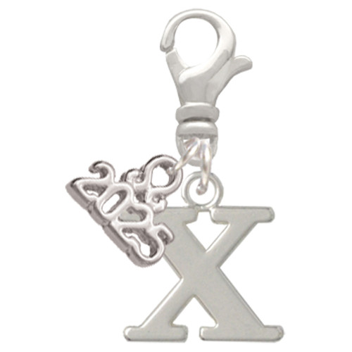 Silver Plated Large Initial - X - Silver Plated Clip on Charm with Mini Year 2025: Year to Remember Jewelry Gift - Celebrations