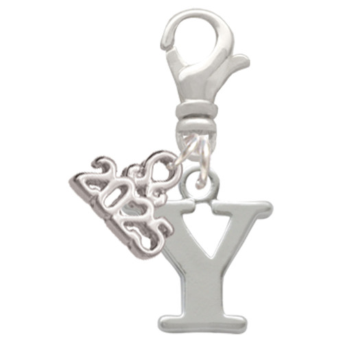 Silver Plated Large Initial - Y - Silver Plated Clip on Charm with Mini Year 2025: Year to Remember Jewelry Gift - Celebrations