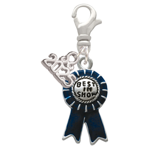 Silver Plated Best in Show Blue Ribbon - Silver Plated Clip on Charm with Mini Year 2025: Year to Remember Jewelry Gift - Celebrations