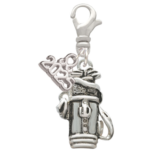 Silver Plated Golf Club Bag - Silver Plated Clip on Charm with Mini Year 2025: Year to Remember Jewelry Gift - Celebrations