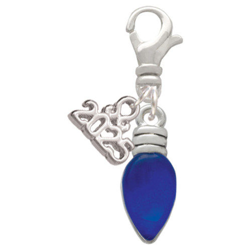 Silver Plated Christmas Lights - Blue Resin - Silver Plated Clip on Charm with Mini Year 2025: Year to Remember Jewelry Gift - Celebrations