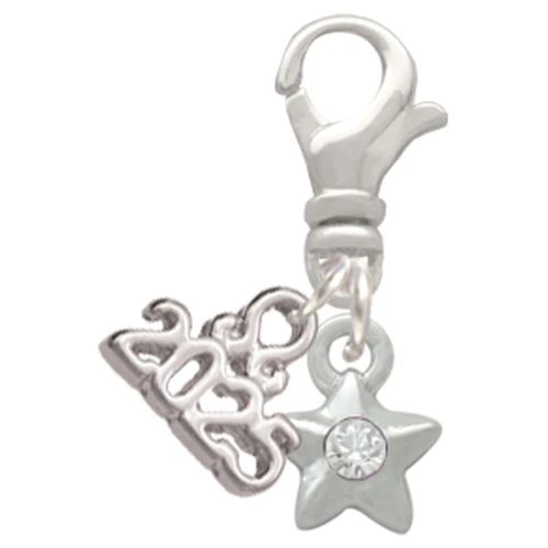 Silver Plated Mini Star with Clear Crystal - Silver Plated Clip on Charm with Mini Year 2025: Year to Remember Jewelry Gift - Celebrations