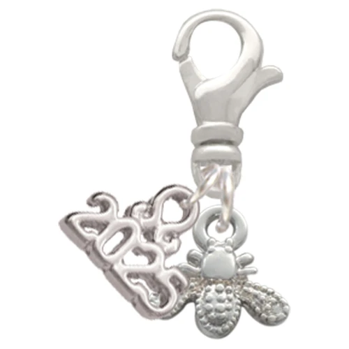 Silver Plated Mini Bee - Silver Plated Clip on Charm with Mini Year 2025: Year to Remember Jewelry Gift - Celebrations