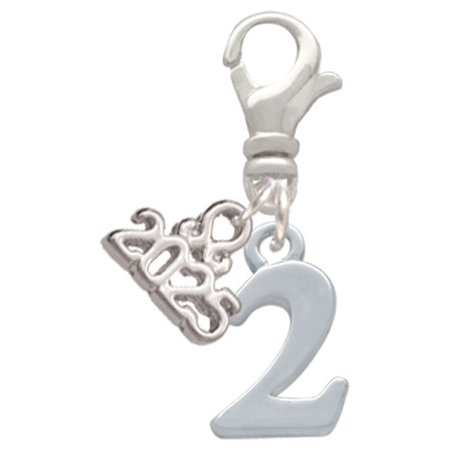 Silver Plated Number - 2 - Silver Plated Clip on Charm with Mini Year 2025: Year to Remember Jewelry Gift - Celebrations