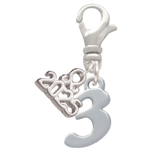 Silver Plated Number - 3 - Silver Plated Clip on Charm with Mini Year 2025: Year to Remember Jewelry Gift - Celebrations