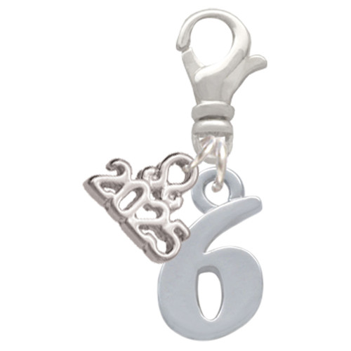 Silver Plated Number - 6 - Silver Plated Clip on Charm with Mini Year 2025: Year to Remember Jewelry Gift - Celebrations