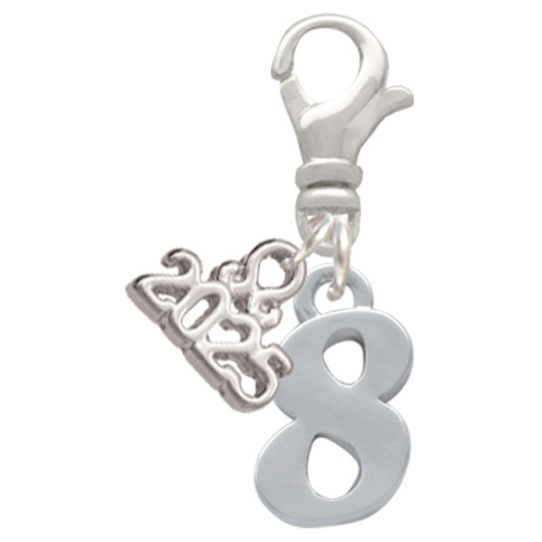 Silver Plated Number - 8 - Silver Plated Clip on Charm with Mini Year 2025: Year to Remember Jewelry Gift - Celebrations