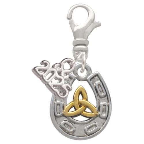 Two-tone Horseshoe with Trinity Knot - Silver Plated Clip on Charm with Mini Year 2025: Year to Remember Jewelry Gift - Celebrations