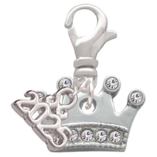 Silver Plated Crown with Clear Crystals - Silver Plated Clip on Charm with Mini Year 2025: Year to Remember Jewelry Gift - Celebrations