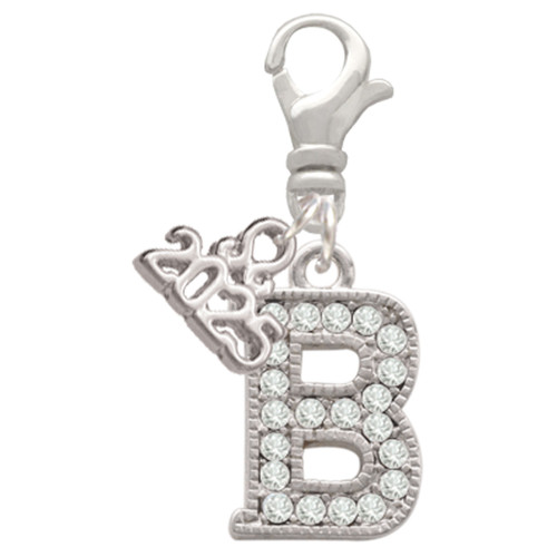 Silver Plated Crystal Initial - B - Silver Plated Clip on Charm with Mini Year 2025: Year to Remember Jewelry Gift - Celebrations
