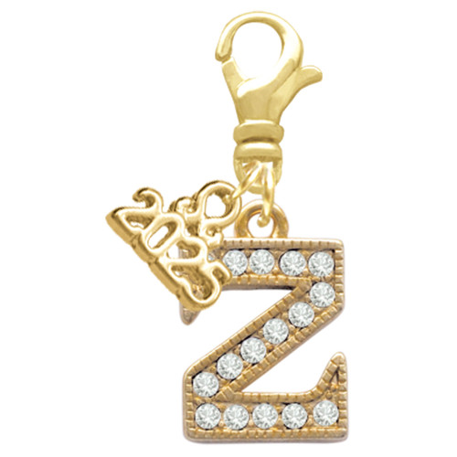 Gold-tone Crystal Initial - Z - Gold-tone Plated Clip on Charm with Mini Year 2025: Year to Remember Jewelry Gift - Celebrations