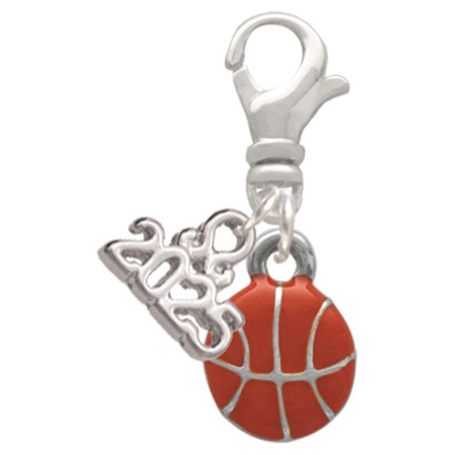 Silver Plated Mini Orange Basketball - Silver Plated Clip on Charm with Mini Year 2025: Year to Remember Jewelry Gift - Celebrations
