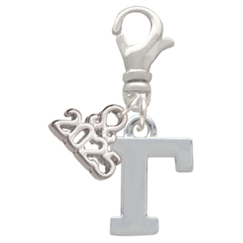 Silver Plated Large Greek Letter - Gamma - Silver Plated Clip on Charm with Mini Year 2025: Year to Remember Jewelry Gift - Celebrations